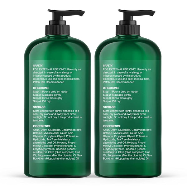 Botanic Hearth Tea Tree Body Wash, 16 Fl Oz (473 ml) Pack of 2 | With Tea Tree Oil, Peppermint & Sea Buckthorn | Gently Cleanses, Refreshes &