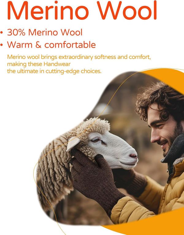 Merino Wool Gloves for Men & Women, Touch Screen Warm Gloves Liners Thermal Soft Knit for Driving Running Hiking