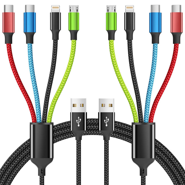 4 in 1 Multi Charging Cable [2Pack 5FT], Nylon Braided 4 in 1 Charging Cable, Multi Chargers for All Devices with Ip/Typ
