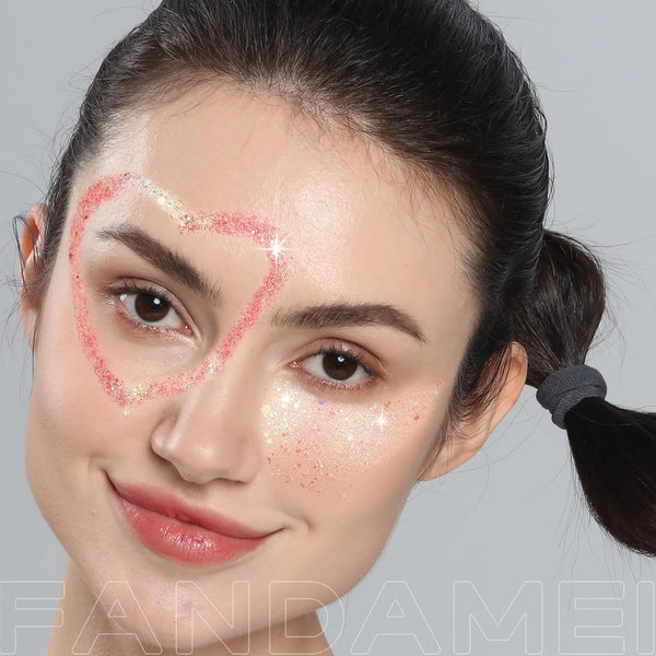 FANDAMEI Face Glitter, Body Glitter for Women, 2PCS 8 Colors Glitter Gel for Face, Hair Glitter for Kids, Fairy Rave Mermaid Makeup pink/red/light