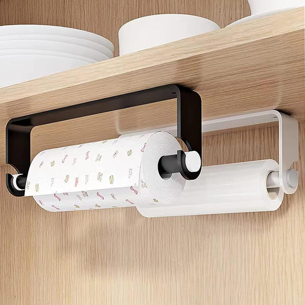 Aheucndg Under Cabinet Paper Towel Holder, Black | Self Adhesive, Wall Mount, for Kitchen or Bathroom, Paper Towel Rack Black 1pack