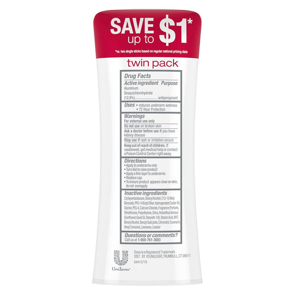 Dove Advanced Care Antiperspirant Deodorant Stick for Women Revive for 48 Hour Protection and Soft and Comfortable Underarms 2.6 Oz, 2 Count