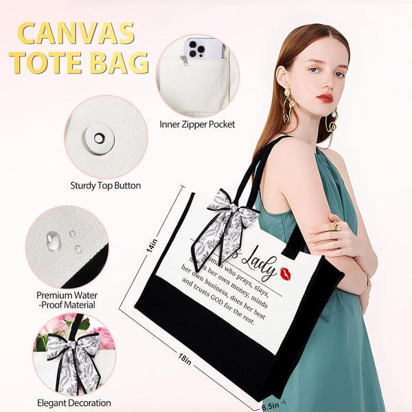 Boss Lady Gifts for Women, Best Boss Gift with Grocery Canvas Tote Bag, Funny Boss Christmas Box for Women, Cool Basket for Bosses Female, Office