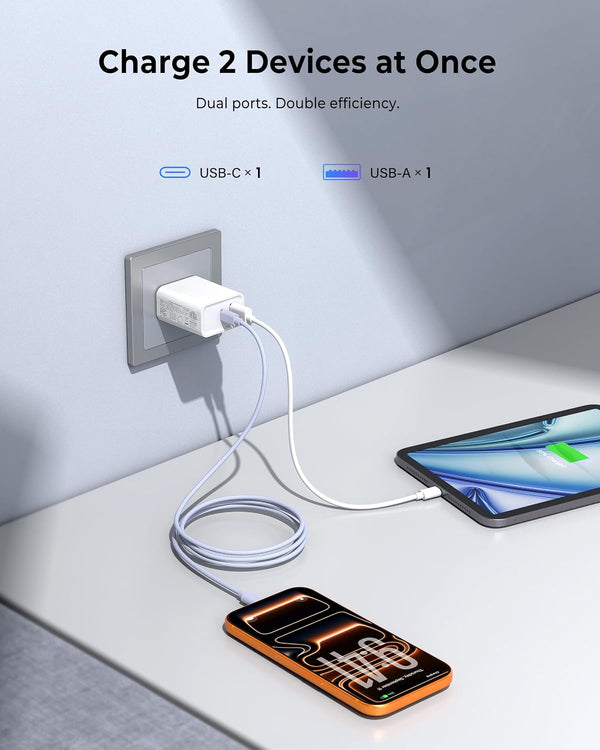 3-Pack USB C Wall Charger, 20W Durable Dual Port QC+PD 3.0 Power Adapter, ETL Certified Type C Fast Charging Block for iPhone 14/15/16/17 Pro/Pro