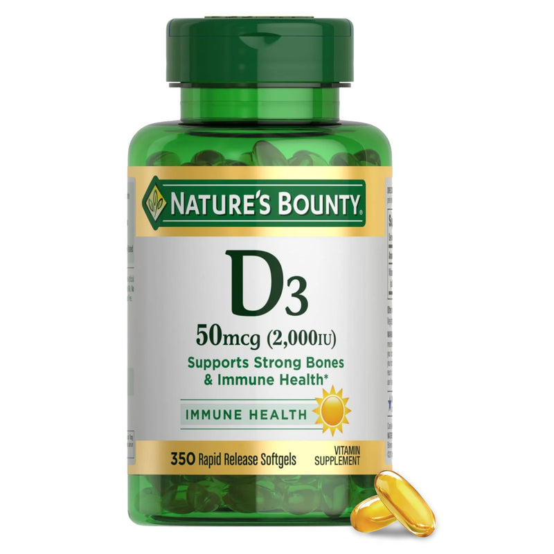 Nature's Bounty Vitamin D3 2000 IU Essential for Healthy Bones 350 Softgels 350 Count (Pack of 1)