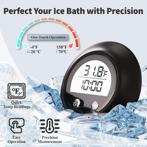 Silicone Cover Ice Bath Thermometer with Timer, Waterproof Floating Water Thermometer for Cold Plunge, Works with Ice Bath Tub Hot Tub Accurate