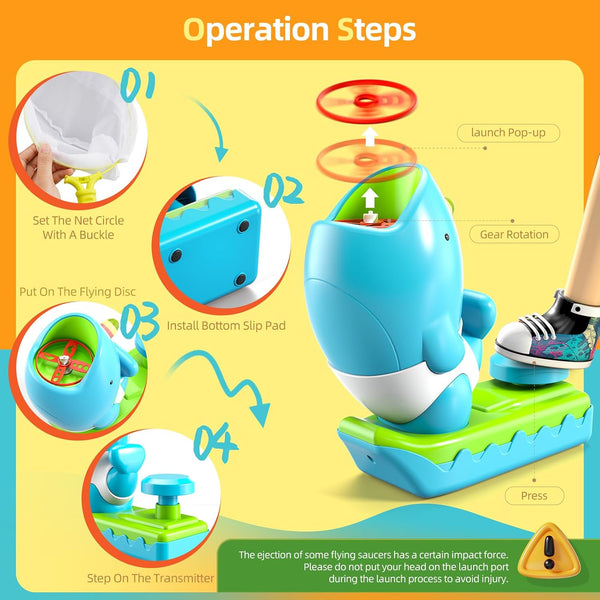 WATUDOU 12 PCS Flying Disc Launcher Outdoor Indoor Game Toys Gifts for 3 4 5 6 7 Year Old Boys Kids, Outdoor Outside Game Toys for Boys Girls Ages