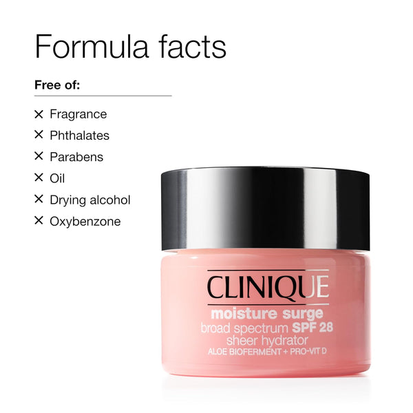 Clinique Moisture Surge Broad Spectrum SPF 28 Sheer Hydrator Face Moisturizer With Hyaluronic Acid, Aloe Bioferment + Provitamin D | Hydrating +