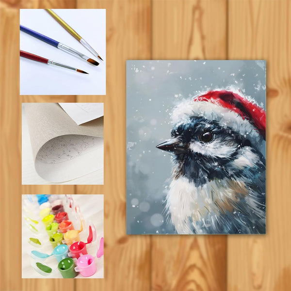 Bird Paint by Number for Adults,Christmas Bird Paint by Numbers Kit for Adults Beginner,Cute Bird Wearing Santa Hat Adult Paint by Number Kits on