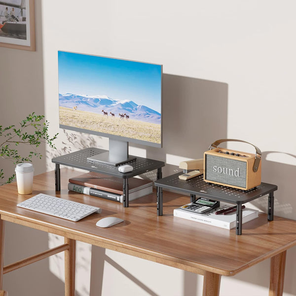 WALI Computer Monitor Stand for Desk, Adjustable Laptop Riser, up to 44 lbs Metal Black 14 in 1