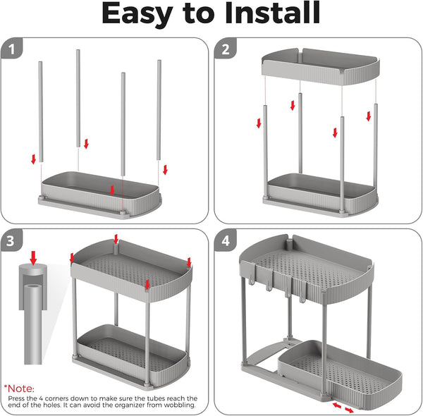 Ukeetap 2 Pack Multi-Purpose Pull-Out Storage Organizers, Under Sink Organizers and Storage for Bathroom & Kitchen, Under Cabinet Organizers and