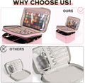 BAFAMYE Double Layer Travel Makeup Bag for Women, Large Cosmetic Case Organizer with Makeup Brush Compartment, Portable Train Case Make Up Bag for