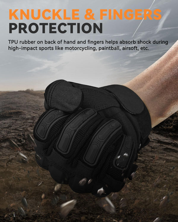 KUMGIM Tactical Motorcycle Gloves with Knuckle Protection Touchscreen Black X-Large