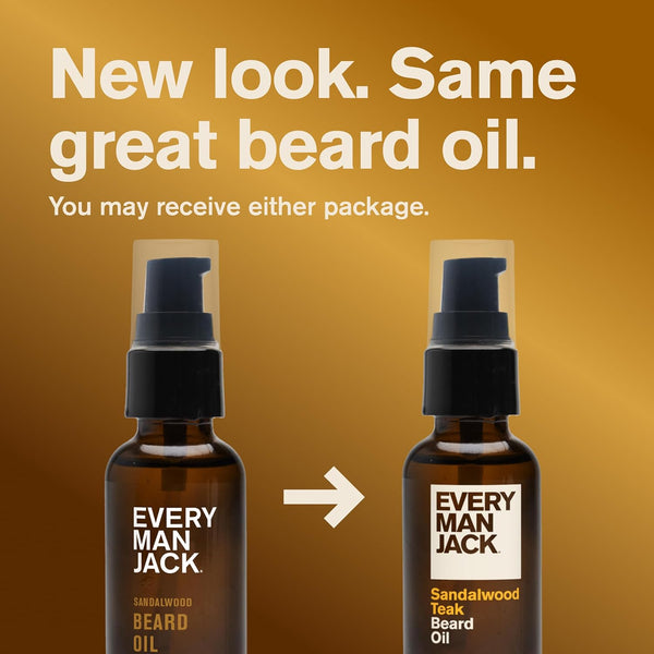 Every Man Jack Hydrating Beard Oil for Men, Sandalwood Teak, 1oz (2pk) | Relieves Itch, Adds Shine, Naturally Moisturizing Shea Butter & Argan
