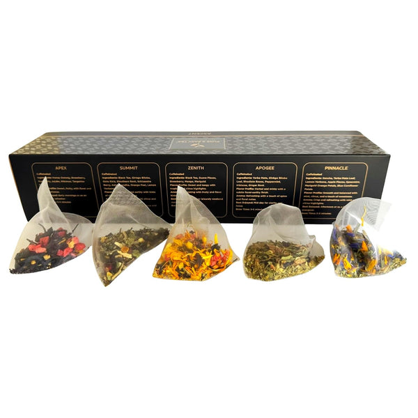 Pure and Easy Tea, Ascent Premium Tea Sampler Set, 15 Count Variety Pack, 5 Natural Caffeinated Blends, Bpa-Free Infuser Bags, Tea Gift Box, 52.5G