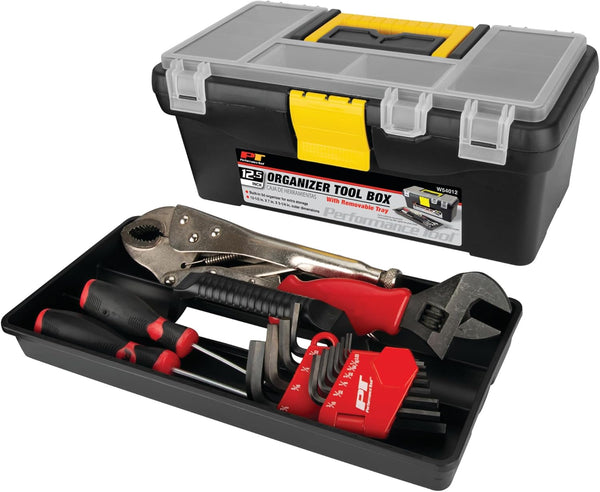 Performance Tool W54012 Heavy Duty Plastic Organizer Tool Box for Workshops and Garages, Black, 12.5-Inch