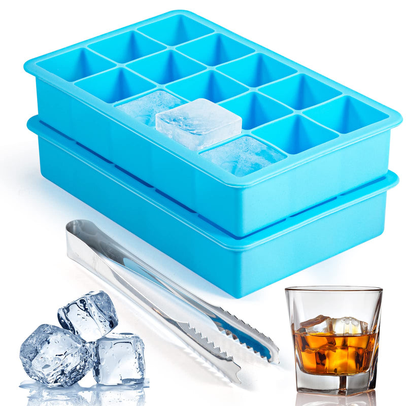 2 Pack Ice Cube Trays, ZDPMK Silicone Easy Release Flexible Molds 15 Ice Cubes Tray for Freezer，Cocktail，Whiskey，Reusable & BPA Free Blue