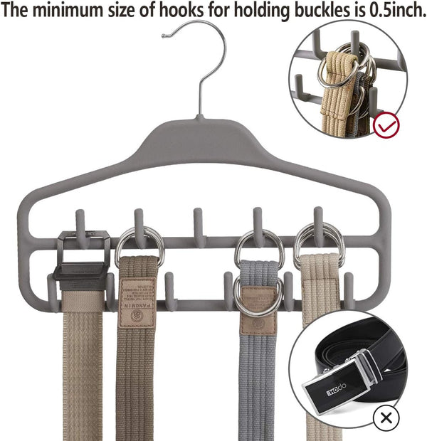 Belt Hanger Rack Holder for Closet, Sturdy Belt Organizer with 360 Degree Swivel, 11 Large Sturdy Belt Hooks, Non Slip Rubberized Belt Storage,