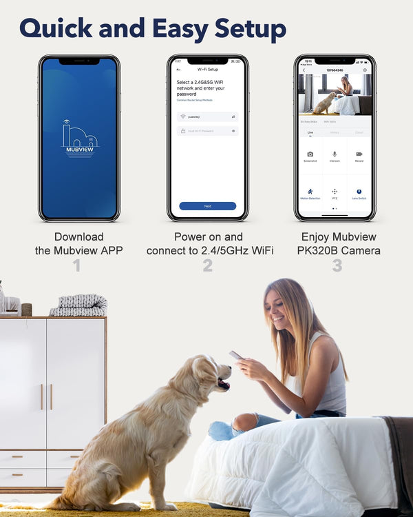 Indoor Security Camera 2K, Pet Camera with Phone App, WiFi Cameras for Home Security Camera for Dog/ Baby Monitor/Elder Pan Tilt, 5/2.4GHz, 24/7,