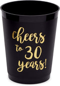 Sparkle and Bash 30th Birthday Cups & Plastic Tumblers - 16 Pack, 16 Oz, Black, Cheers To 30 Years - Party Favors & Wedding Anniversary Celebrations