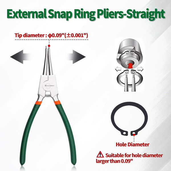 SPEEDWOX Circlip Pliers 9-Inch, Tip Diameter 0.09 Inch, Snap Ring Pliers External, Heavy Duty Retaining Ring Pliers, Straight Jaws for Ring