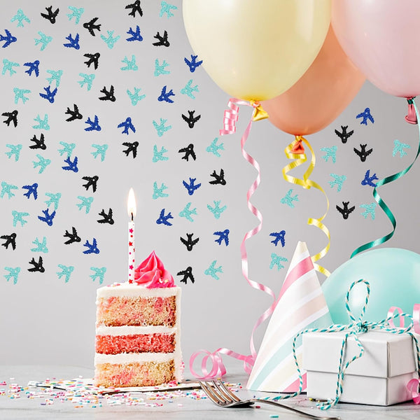 100pcs Airplane Confetti, Blue&Black Glitter Plane Table Confetti, Boys Birthday Paper Scatters, Baby Shower/Retirement/Travel Theme Party Table