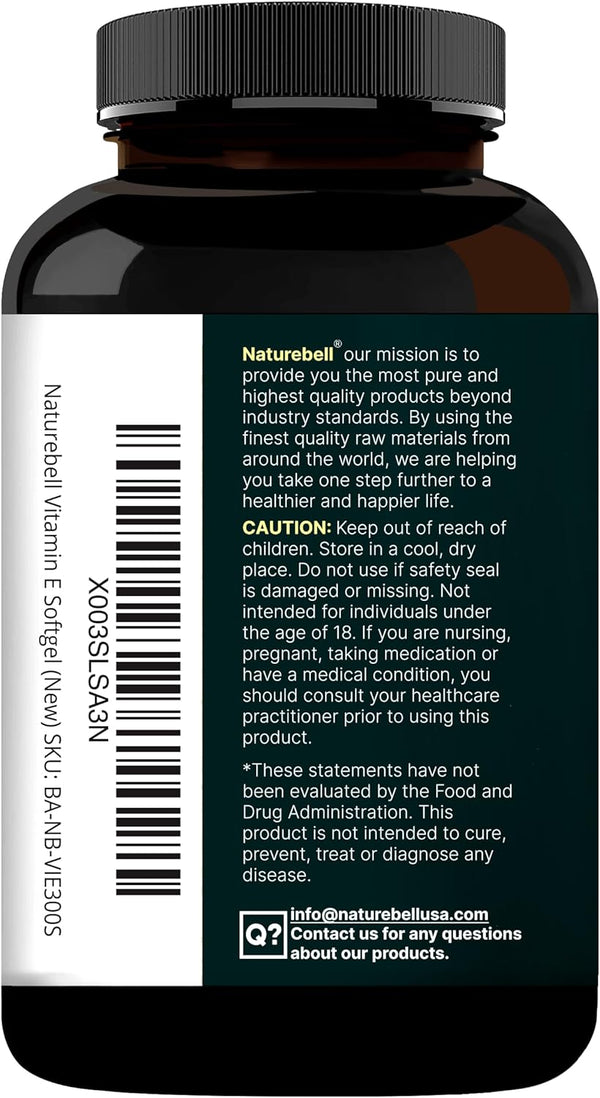 Naturebell Vitamin E Oil Softgels, 1,000 IU per Serving, 300 Pills | Essential Antioxidant Supplements, Easily Absorbed Form Ã¢ÂÂ Supports Skin,