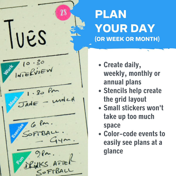 Ultimate Productivity Stencils & Stickers - X20 Sheets of Planner Stickers, X6 Stencils - Calendars, to Do Lists, Habit Trackers, Goals -