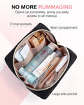 BAGSMART Small Makeup Bag, Compact Cosmetic Pouch for Women for Purse, Travel Toiletry Organizer with Wide Open Design, Black 01-Black