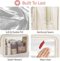 PACKISM Clear Makeup Bag - Soft Plastic Color-Edged TSA Approved Toiletry Bag, Reusable Clear Toiletry Bags with Golden Zipper, Beige