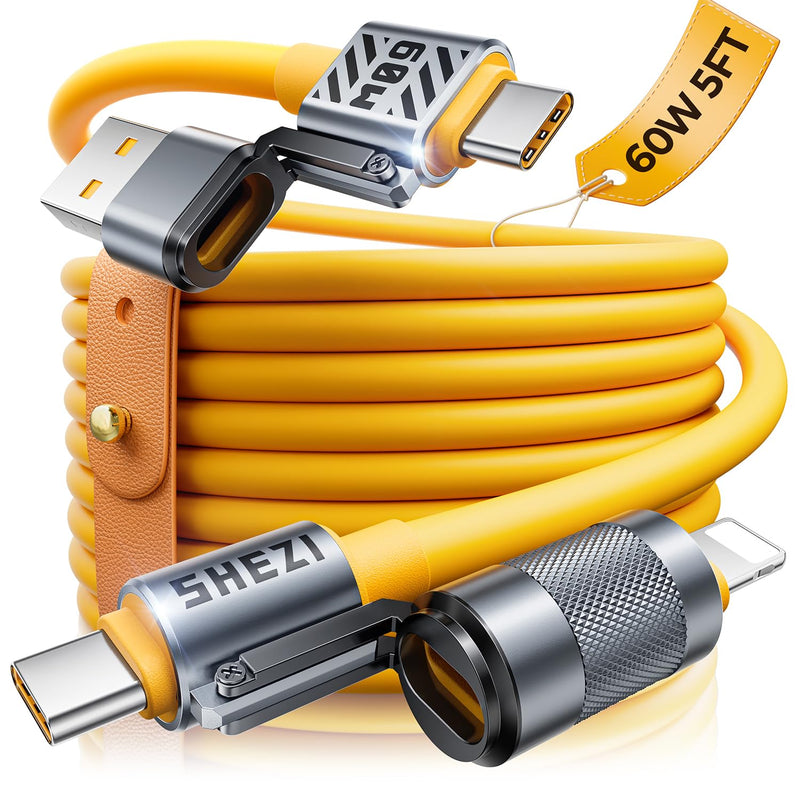 5FT USB C to Lighting Cable, 60W 4 in 1 Multi Charging Cable Compatible with Fast Charging & Data Transfer, Support to CarPlay&Android
