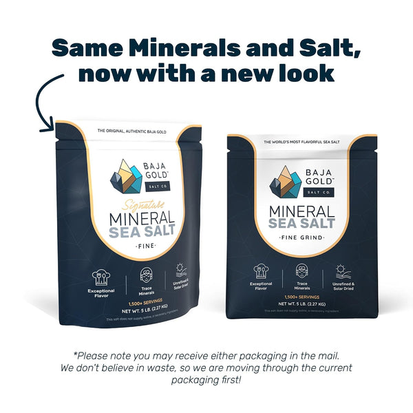 Baja Gold Mineral Sea Salt, Gary Brecka Choice, Fine Grind, 5 lb Bag | Unrefined Mineral Sea Salt, Trace Minerals, Naturally Lower Sodium,