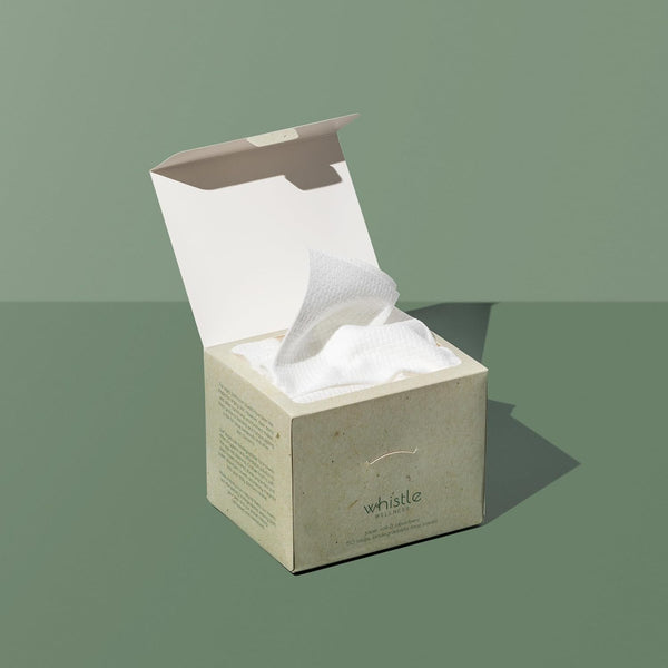 Whistle Wellnessâ¢ Disposable Face Towel 10"Ã12", Resealable Box, Biobased Plant Based Ultra Soft, Thickness Face Towelettes XL, Makeup Remover Dry