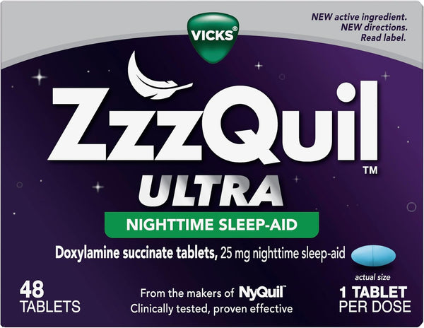 ZzzQuil, Ultra, Sleep Aid, Doxylamine Succinate 25mg, Sleep Aids for Adults, Nighttime Sleep Aid, 48 Count