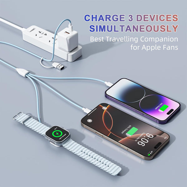 4 in 2 Travel Multi Charging Cable for Apple Watch Charger (6FT/1.8M), Universal Chargers for All Devices Travel Essentials Compatible with Apple
