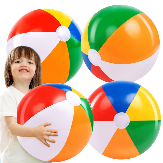 JOYIN 4-Pack 20" Beach Balls - Large Rainbow Beach Ball Inflatable Pool Toys for