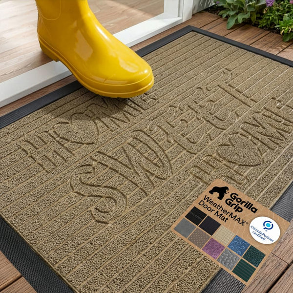 GORILLA GRIP 100% Waterproof All-Season WeatherMAX Doormat, US Designed Natural Rubber, Stain and Fade Resistant, Low Profile Indoor Outdoor Door
