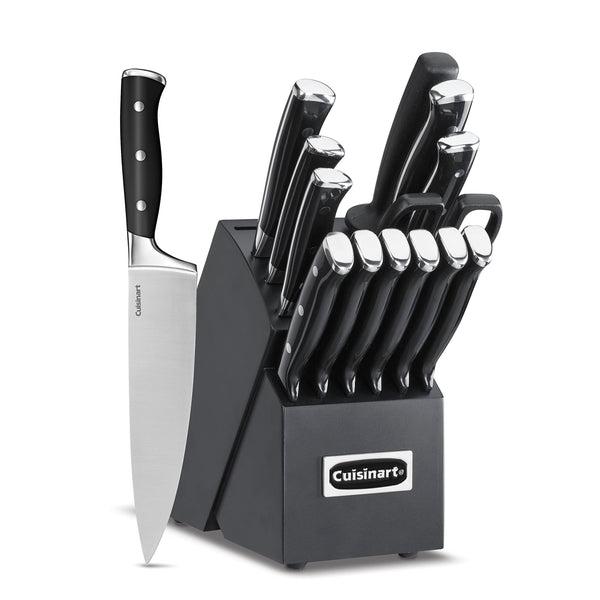 Cuisinart 15-Piece Knife Set with Block, High Carbon Stainless Steel, Forged Triple Rivet (Black/Black)