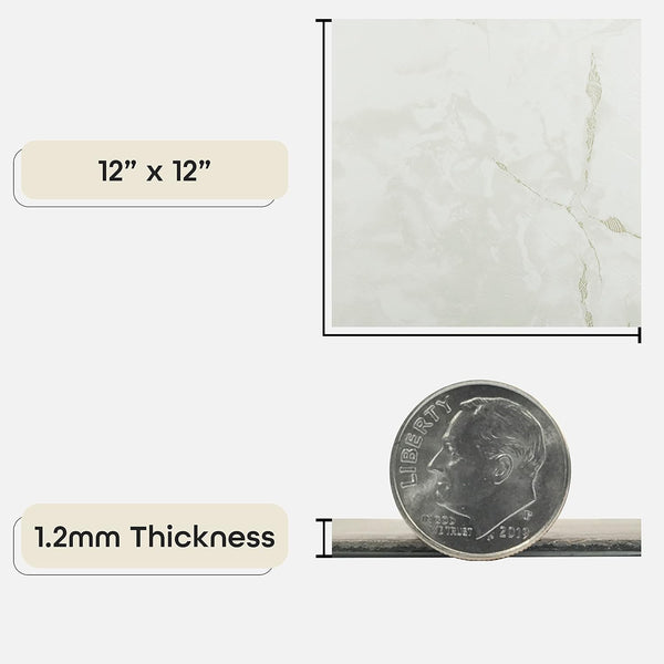 Nexus Self Adhesive 12-Inch Vinyl Floor Tiles, 20 Tiles - 12" x 12", Classic White w/Grey Veins Pattern - Peel & Stick, DIY Flooring for Kitchen,