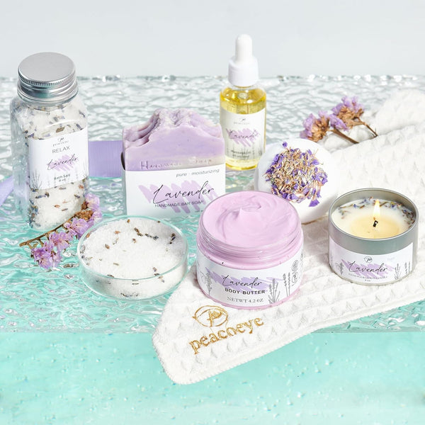 Gifts for Women Spa Lavender Bath Gift Baskets Mothers Day Gifts Relaxing Self Care Gift for Mom Her Sister Wife Auntie Home Bath Kit Care Package