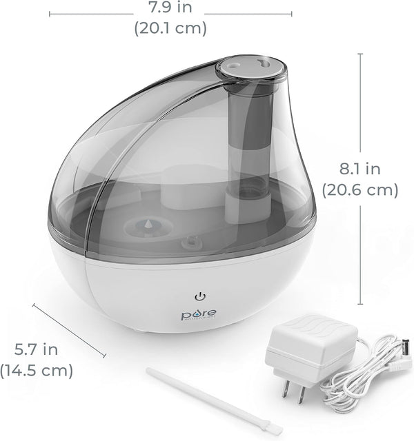 Pure Enrichment Mistaire Silver Ultrasonic Cool Mist Humidifier for Bedroom, Office, Nursery & Indoor Plants - Lasts up to 25 Hours, Whisper-Quiet