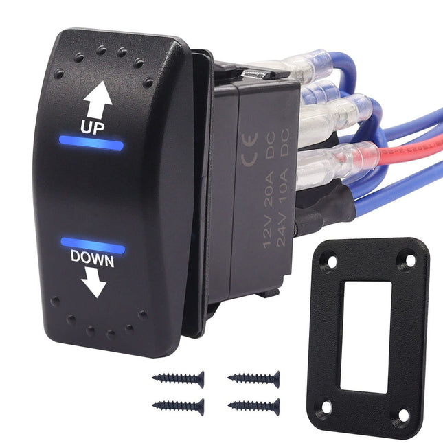 Weideer 20A 12V Polarity Reversing Momentary Rocker Switch DC Motor Control 7Pin up down Blue LED Winch In/Out Switch wi