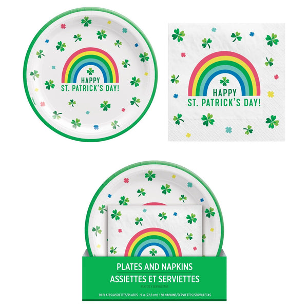 Multicolor St. Pat'S Shamrock Value Pack (Includes: 30 Plates - 9", 30 Luncheon Napkins) - 60 Pcs. - Vibrant & Disposable Paper, Perfect for Your