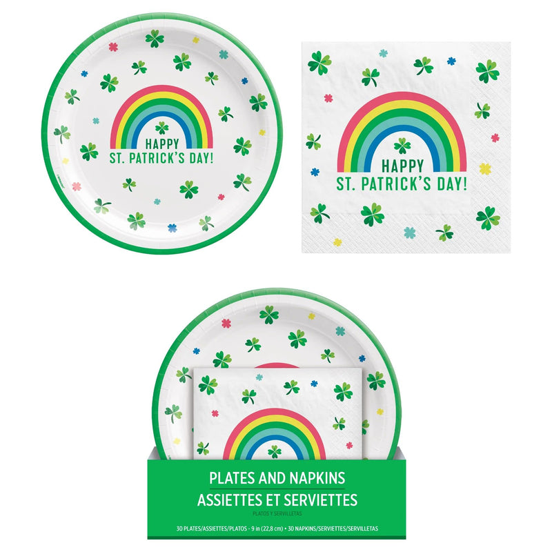 Multicolor St. Pat'S Shamrock Value Pack (Includes: 30 Plates - 9", 30 Luncheon Napkins) - 60 Pcs. - Vibrant & Disposable Paper, Perfect for Your