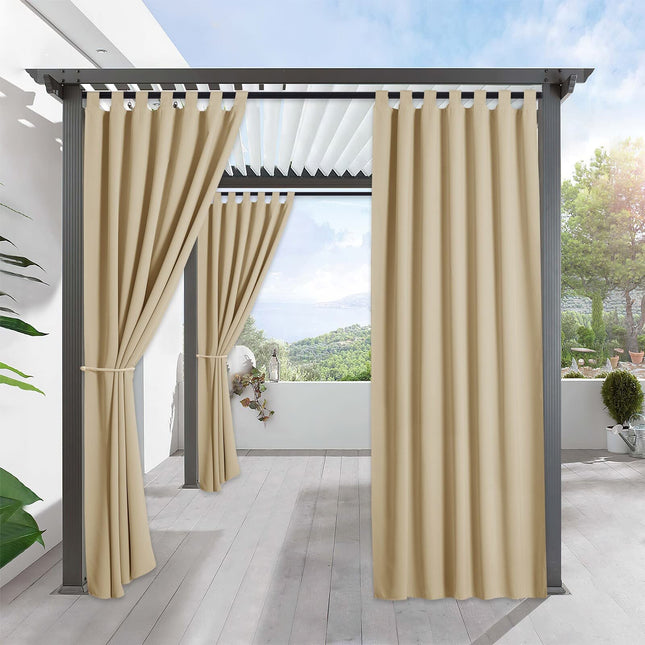 RYB HOME Outdoor Patio Curtains - Blackout Waterproof Porch Curtains & Drapes Pr