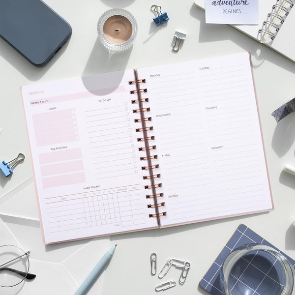 Undated Weekly and Monthly Planner Spiral Bound- Weekly Goals Notebook, To Do List, Habit Tracker Journal, Academic, Aesthetic, Stylish School or