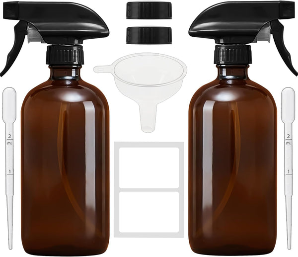 Empty Amber Glass Spray Bottles with Adjustable Nozzle - Large 16 Oz Refillable Bottle Is Great for Essential Oils, Plants, Cleaning Solutions,