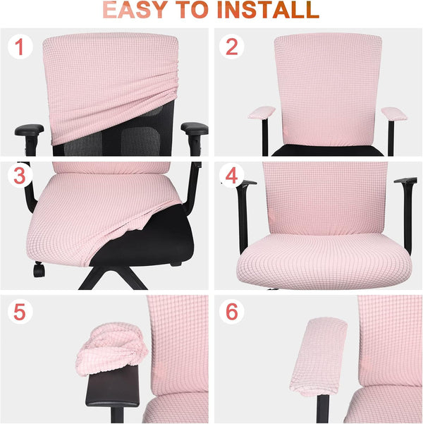 Tallew 4 Pieces Office Chair Covers Set Computer Universal Protective Stretchable Chair Seat Covers Desk Armrest Slipcovers Pads Office Cushion