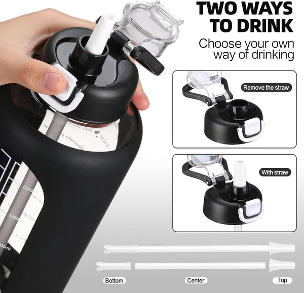 chunmo 32 oz Glass Water Bolttles with Straw Large Motivational Water Bottle with Time Marker Sports Water Bottles with Silicone Sleeve and Handle