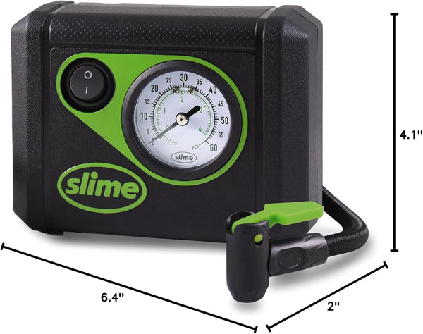 Slime 40059 Tire Inflator, Junior, Compact, Powerful, Portable Car Air Compressor, Lightweight, Analog, Flat Tire Repair, 12V, 12 min Inflation